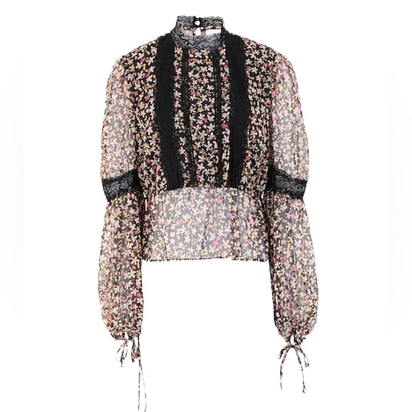 Topshop Black Floral Balloon Blouse - Picture 3 of 7